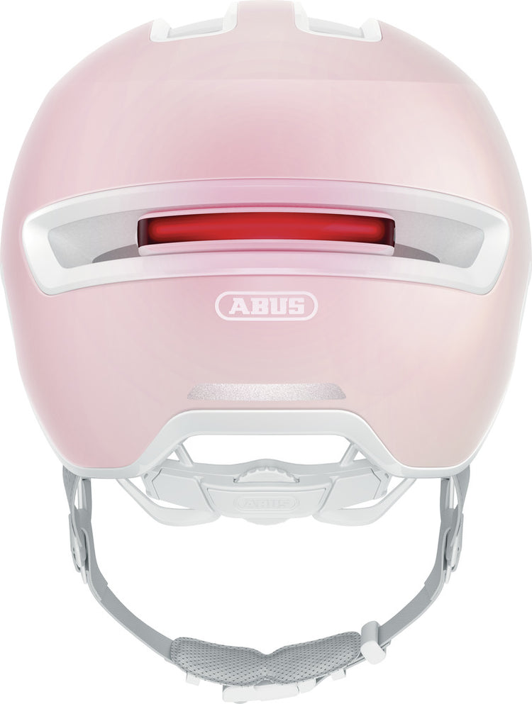 abus hud-y ace pure rose. Lyserød cykelhjelm med visir og LED