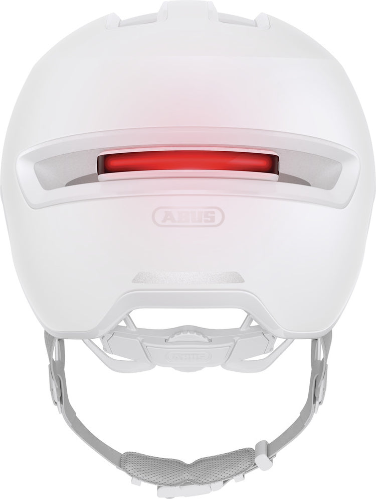 Abus hud-y pure white. Helt hvid cykelhjelm med LED lygte