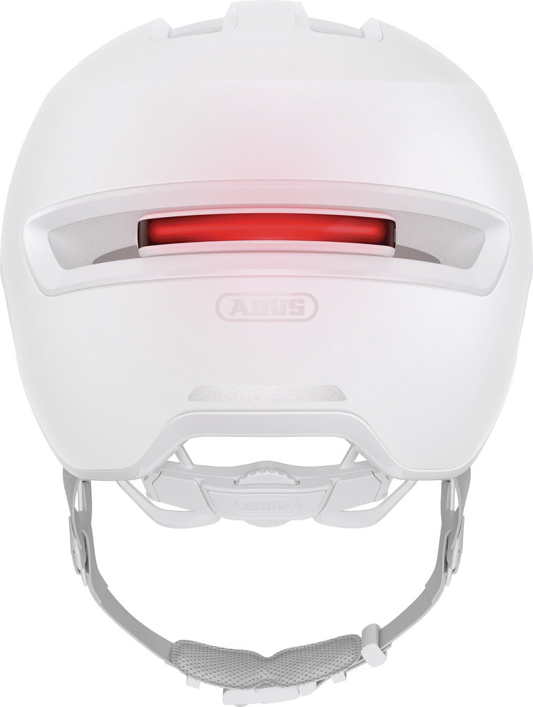 Abus hud-y pure white. Helt hvid cykelhjelm med LED lygte