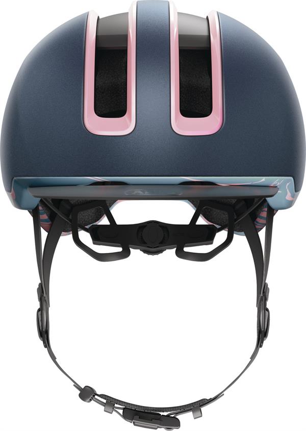 Abus Hud-Y Midnight Blue | blå og pink city cykelhjelm med USB opladelig lygte