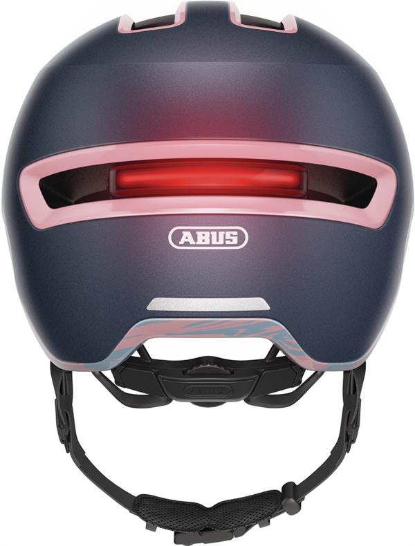 Abus Hud-Y Midnight Blue | blå og pink city cykelhjelm med USB opladelig lygte