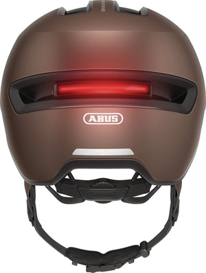 Abus Hud-Y Metallic Copper. Brun cykelhjelm med skygge og led lys