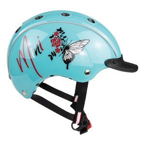 Casco Mini 2 Butterfly Anbefalet Stiftung Warentest. Turkis cykelhjelm med sommerfugle