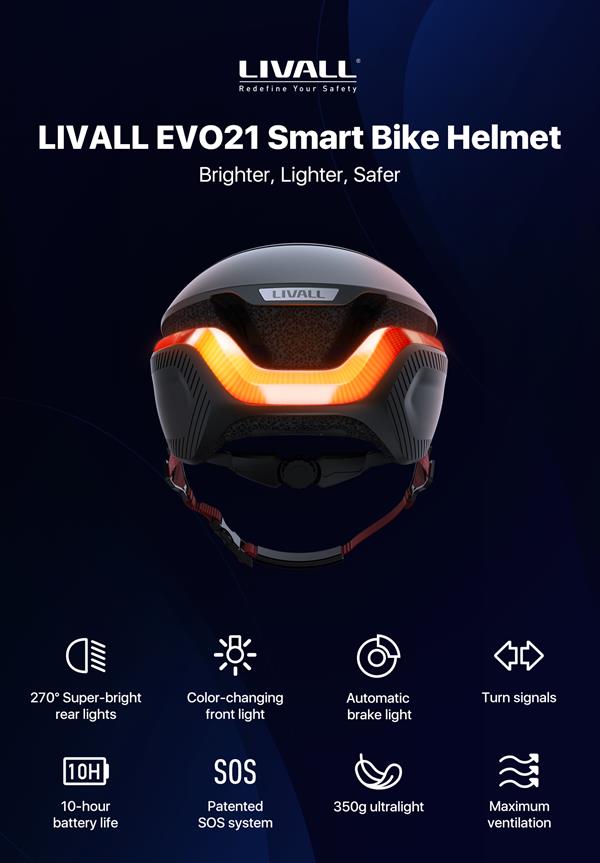 Livall Evo21 smart cykelhjelm LED lys